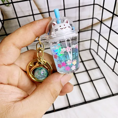 Cat Milk Tea Keychain Cute Girl Blue - Shop at LoveMi