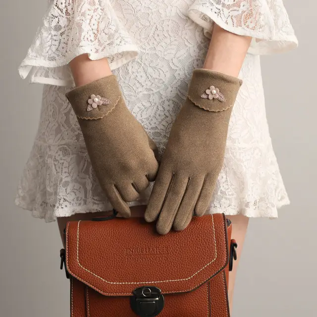 Women's Outdoor Cycling Touch Screen Gloves Without Inverted Fleece Khaki C - Shop at LoveMi