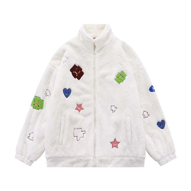 Embroidered Lamb Fleece Cotton Garment White - Shop at LoveMi