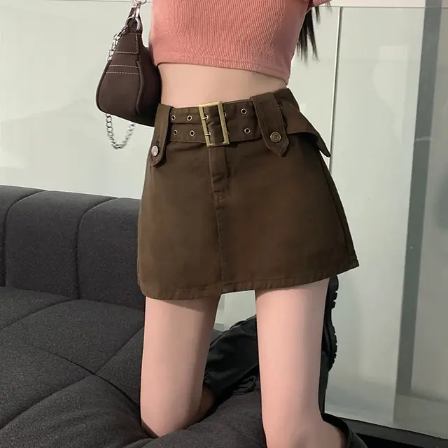 Anti Going Skirt High Waist Short Female Coffee - Shop at LoveMi