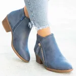 Winter Boots Suede Fashion Women's Shallow Mouth Pointed Nude Boots - Blue