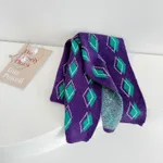 Streetwear Diamond Clashing Knitted Scarf - Green With Purple