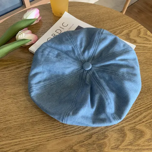 Blue Denim Beret Women's Thin Large Head Circumference Sky Blue - Shop at LoveMi