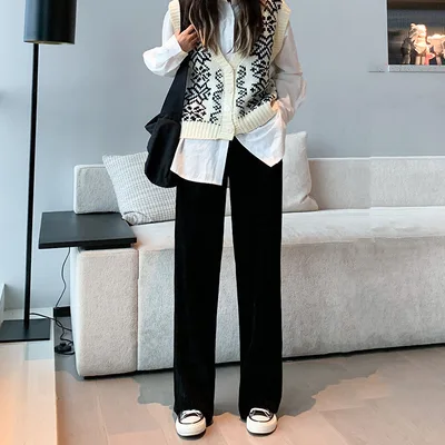 Casual Padded White Corduroy Trousers Black - Shop at LoveMi