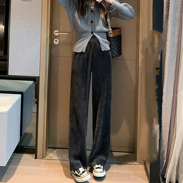 Casual Padded White Corduroy Trousers Springautumn Extralongdark - Shop at LoveMi