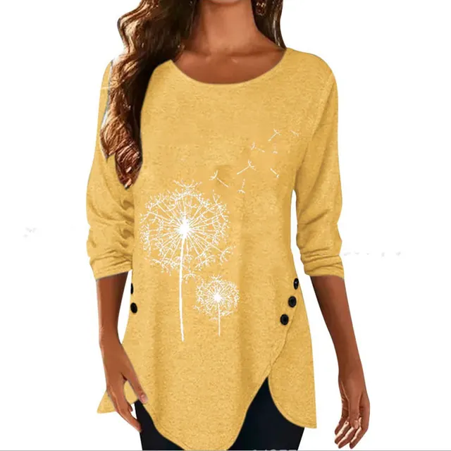 Dandelion Print Short Sleeve Button Down T shirt Summer Yellow - Shop at LoveMi