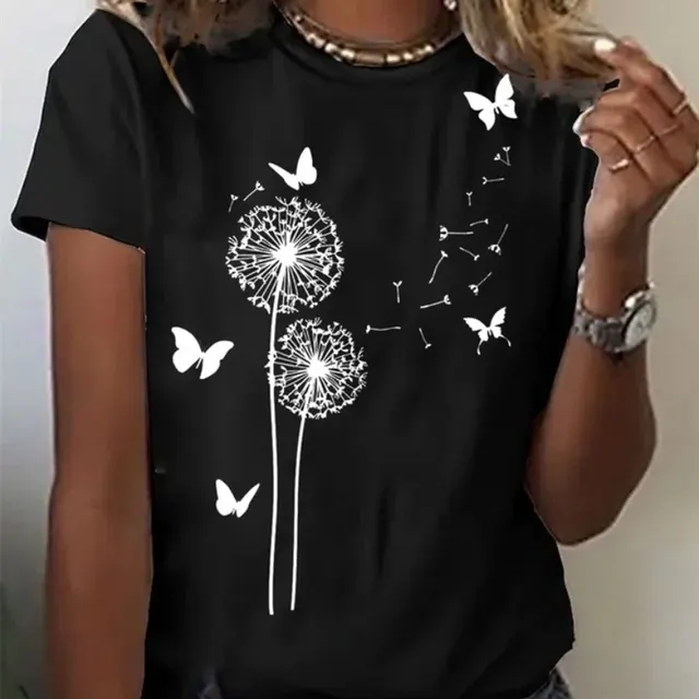 Printed T shirt Casual Tops For Women Black - Shop at LoveMi
