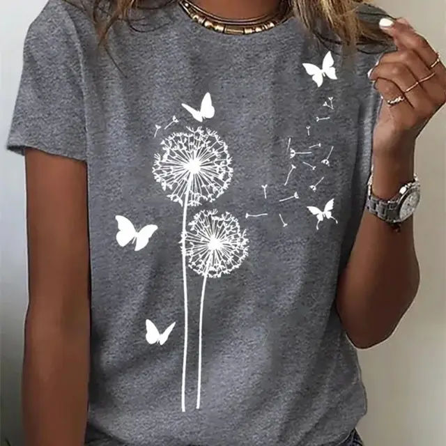 Printed T shirt Casual Tops For Women Dark Grey - Shop at LoveMi