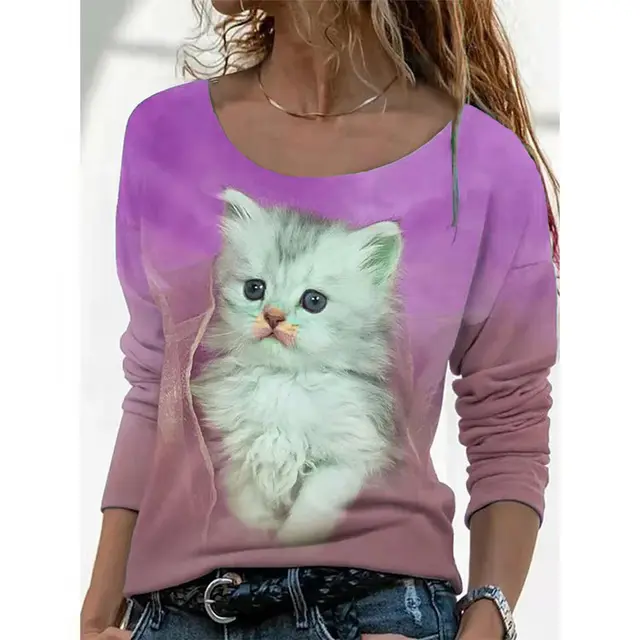 New Animal Pattern Long sleeved T shirt Female Bottoming Shirt Rose Red - Shop at LoveMi