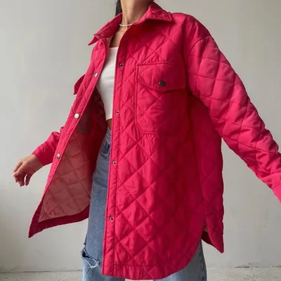 Long Breasted Lapel Loose Warm Lingge Cotton Jacket For Women Red - Shop at LoveMi