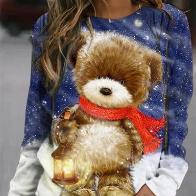Round Neck Pattern Print Long Sleeve Jumper For Women Animal Gradient Colour Pattern - Shop at LoveMi