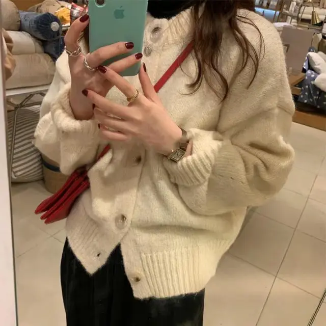 Korean Version Of Loose Long sleeved Jumper Jacket Women Cream - Shop at LoveMi