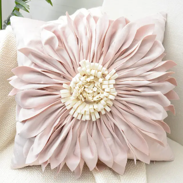 Simple Modern Solid Color Square Chrysanthemum Throw Pillow Cover Light Pink - Shop at LoveMi