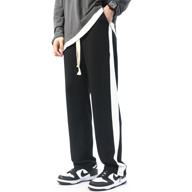 Loose Straight Tide Casual Sweatpants For Women With White Stripes On Both Sid - Shop at LoveMi