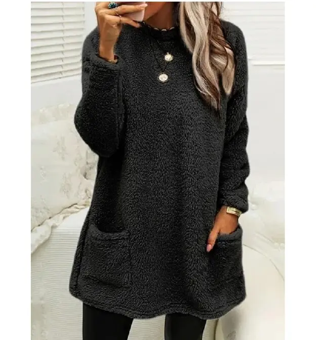 Women's Fleece Pullover Long Sweater With Pockets Winter Warm Thinken Sweatershirt Casual Long Sleeve Plush Tops Hoodie Coat Streetwear Fall Loose ... Black - Shop at LoveMi