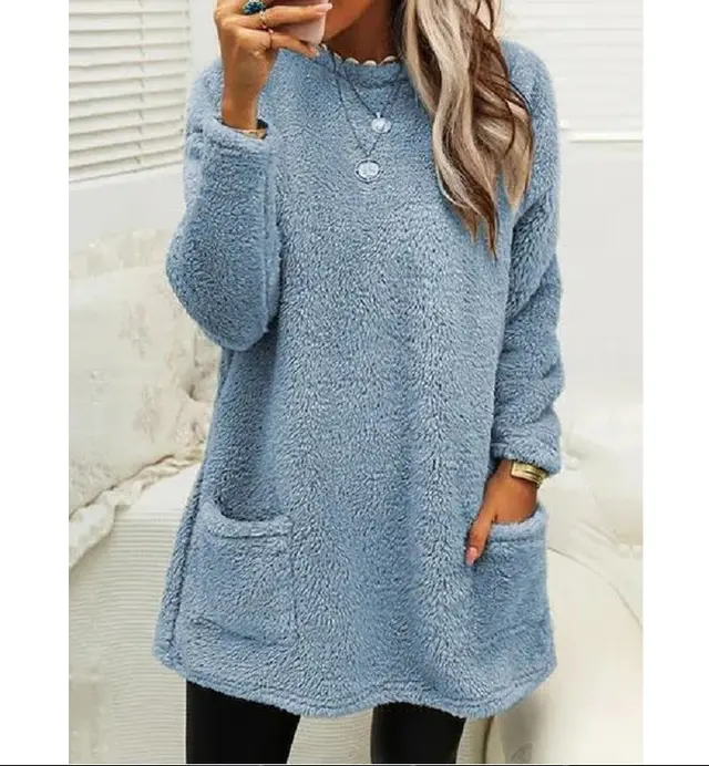 Women's Fleece Pullover Long Sweater With Pockets Winter Warm Thinken Sweatershirt Casual Long Sleeve Plush Tops Hoodie Coat Streetwear Fall Loose ... Light Blue - Shop at LoveMi