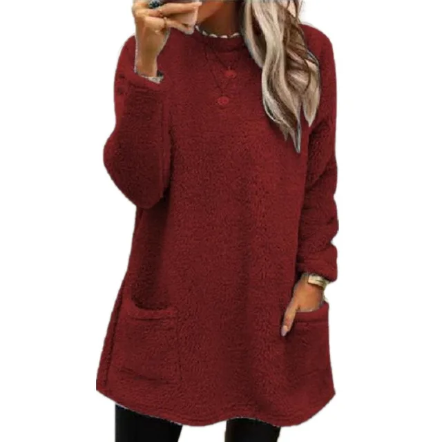 Women's Fleece Pullover Long Sweater With Pockets Winter Warm Thinken Sweatershirt Casual Long Sleeve Plush Tops Hoodie Coat Streetwear Fall Loose ... Red - Shop at LoveMi