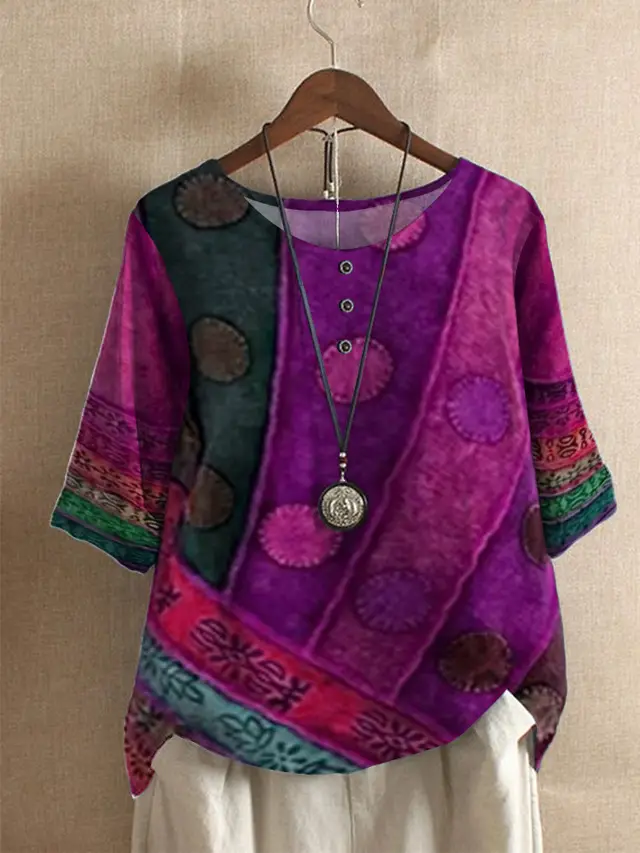 Women's Loose Fashion Loose Digital Printing Casual Top Purple - Shop at LoveMi
