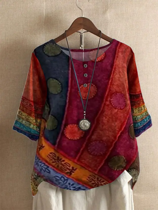 Women's Loose Fashion Loose Digital Printing Casual Top Red - Shop at LoveMi