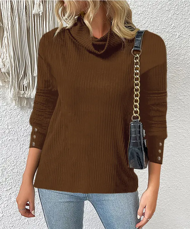 Women's Sweater Style Turtleneck Knitted Sweater Coffee - Shop at LoveMi