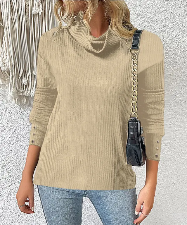 Women's Sweater Style Turtleneck Knitted Sweater Khaki - Shop at LoveMi