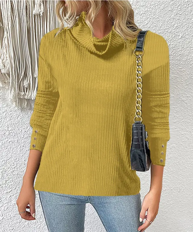 Women's Sweater Style Turtleneck Knitted Sweater Yellow - Shop at LoveMi