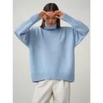 Solid Color Turtleneck Comfortable Loose Pullover Women's Sweater - Sky Blue