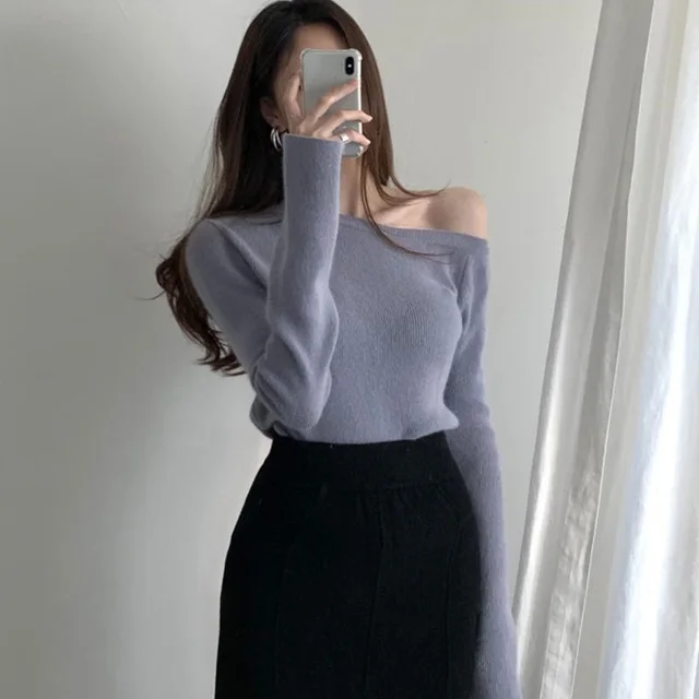 Elegant And Slim Skinny Long Sleeve Sweater Blue - Shop at LoveMi