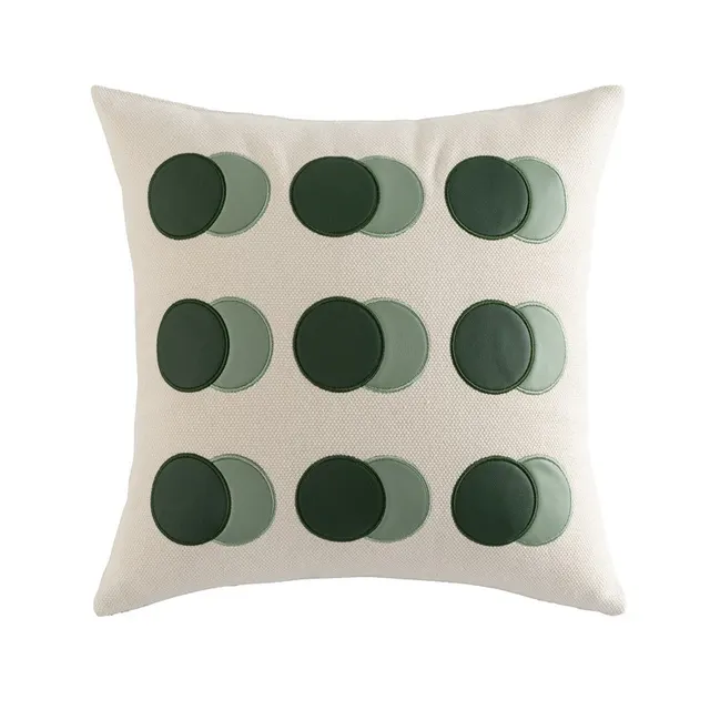 Simple Geometry PU Leather Technology Cloth Splicing Pillowcase Green Dot - Shop at LoveMi