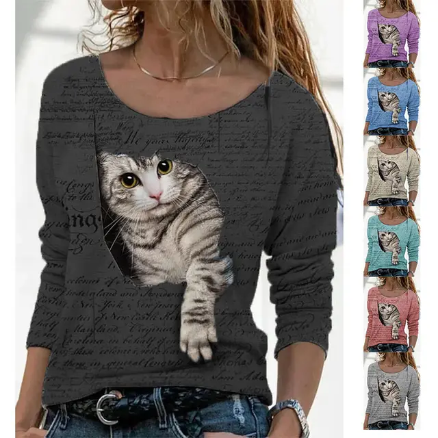 Women's Animal Pattern Long Sleeve T shirt Women's Undercoat Black - Shop at LoveMi