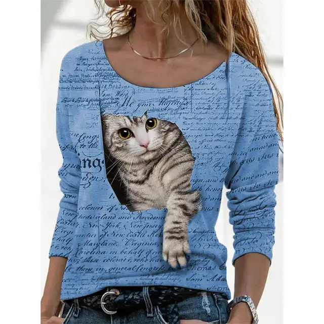 Women's Animal Pattern Long Sleeve T shirt Women's Undercoat Blue - Shop at LoveMi