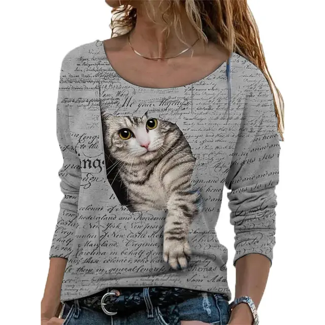 Women's Animal Pattern Long Sleeve T shirt Women's Undercoat Grey - Shop at LoveMi