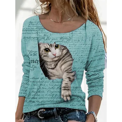 Women's Animal Pattern Long Sleeve T shirt Women's Undercoat Lake Blue - Shop at LoveMi