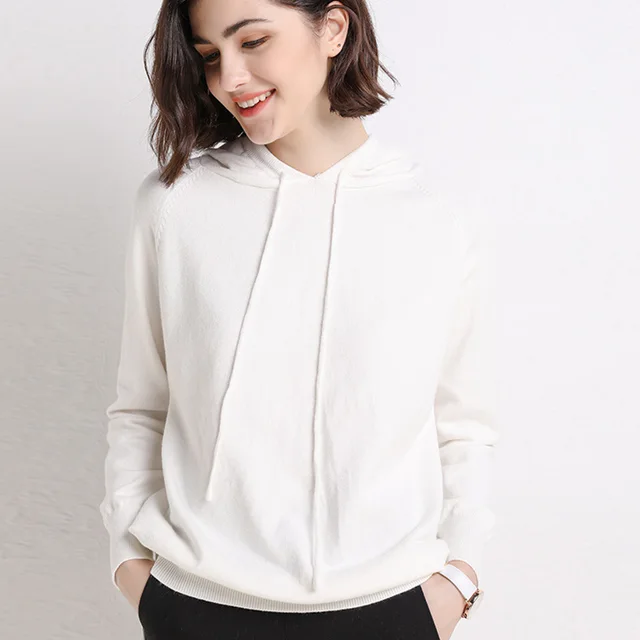 Women's Thin Sweater Hooded Sweater White - Shop at LoveMi