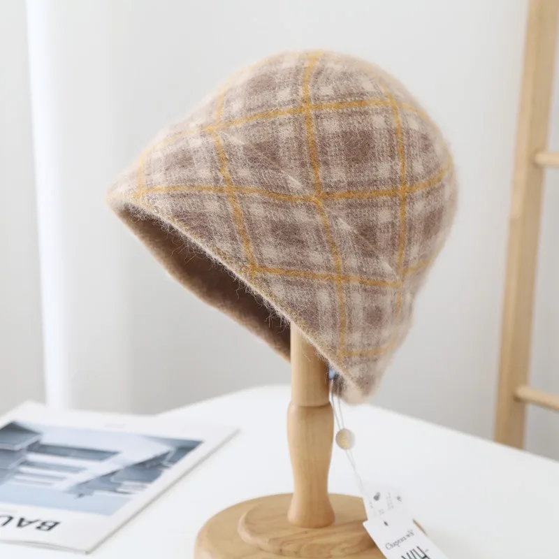 Warm Keeping Diamond Plaid Color Hat Is Fashionable Beige - Shop at LoveMi
