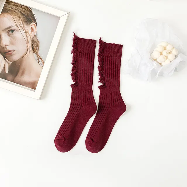Black And White Grey Three Color Design Cut Ins Socks Dark Red - Shop at LoveMi