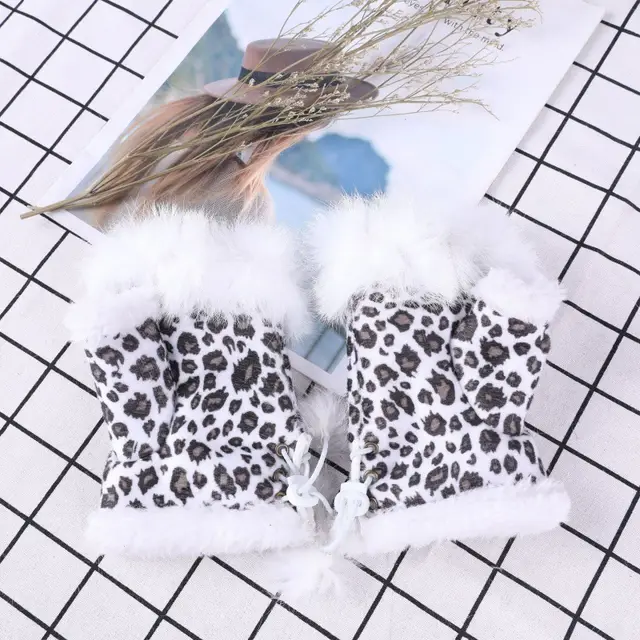 Suede Rabbit Hair Half Finger Gloves Leopard White - Shop at LoveMi