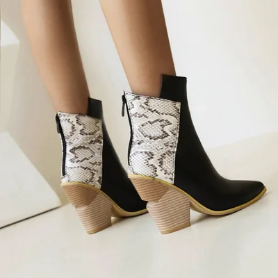 New Women's Short Boots Pointed Color Contrast Back Zipper White - Shop at LoveMi