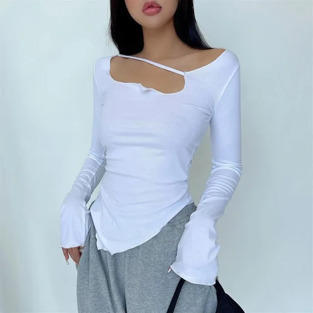 Small Slim Irregular Thin Blouse T shirt White - Shop at LoveMi