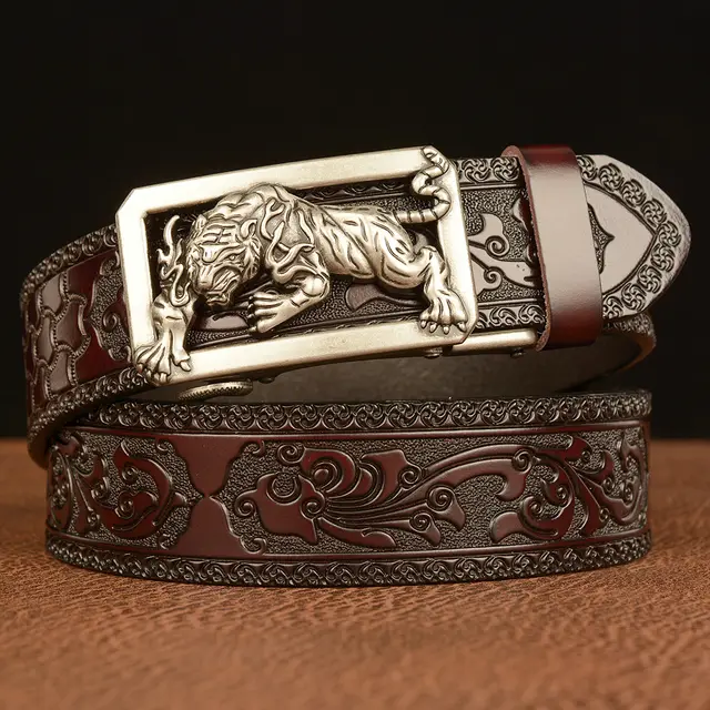 Automatic Buckle Casual Men Belt Personality Coffee Silver Button - Shop at LoveMi