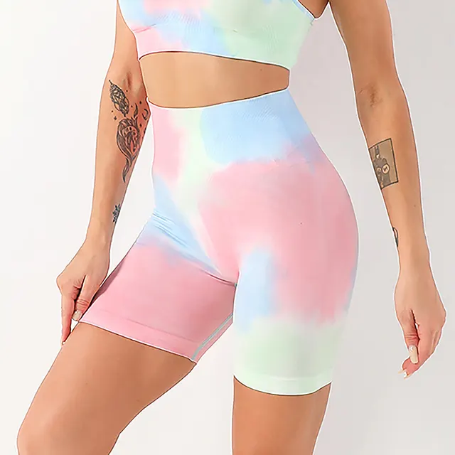 Women's Seamless Knitting Tie Dyed Sweatpants Suit Green Shorts - Shop at LoveMi