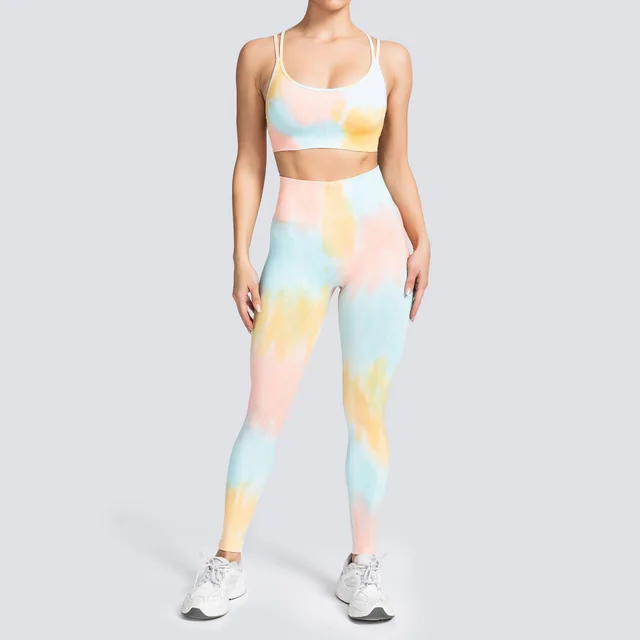 Women's Seamless Knitting Tie Dyed Sweatpants Suit Yellow Pants Set - Shop at LoveMi