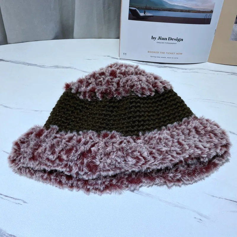 Korean Version Plush Japanese Knitting Wool Fisherman Hat Coffee - Shop at LoveMi