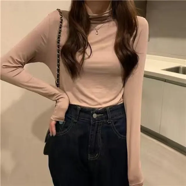 Women's High Elastic Bottoming Wear High Collar Bottoming Shirt Khaki - Shop at LoveMi