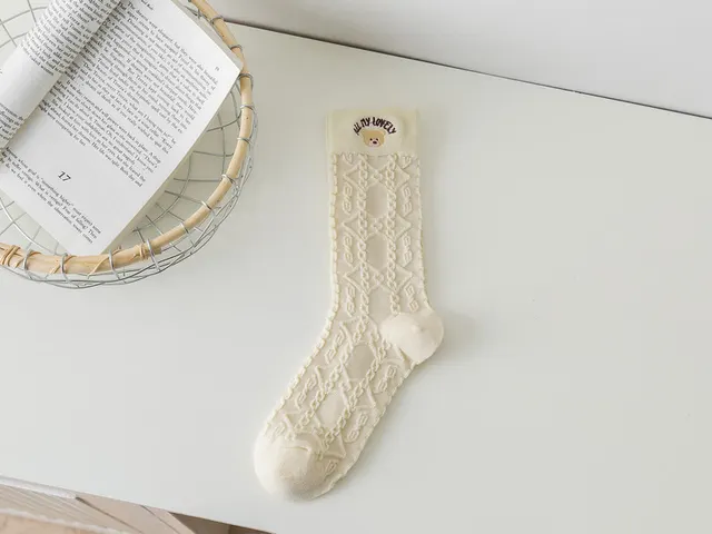 Stockings In Women's Stockings Embroidered With Reverse Yarn Beige - Shop at LoveMi