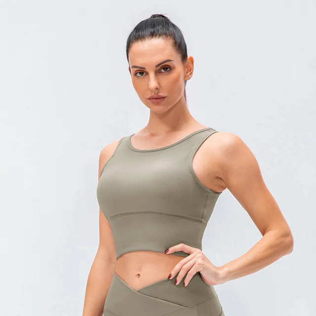 Women's Running Fitness Breathable Tight Sports Yoga Vest Khaki - Shop at LoveMi