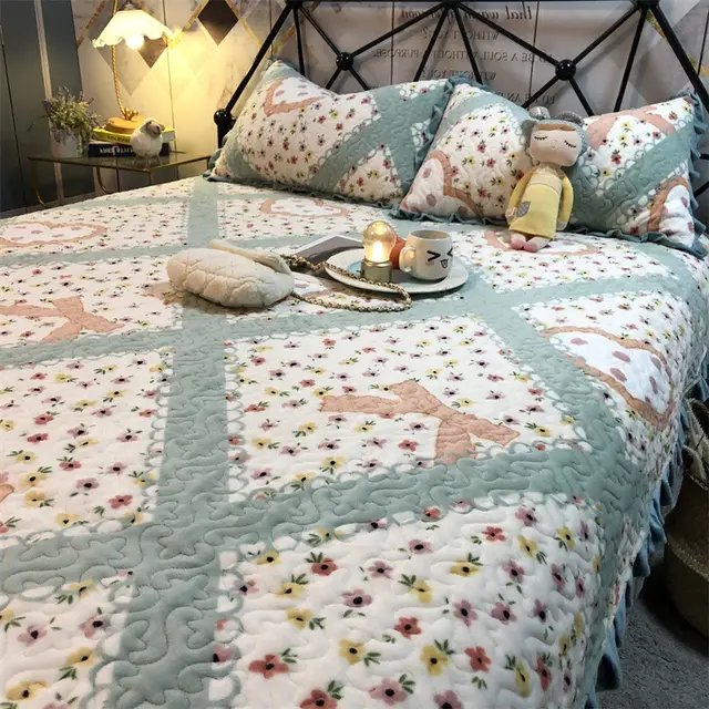 Warm Sunflower Milk Pile Bed Cover Three Piece Set Beauty Garden - Shop at LoveMi