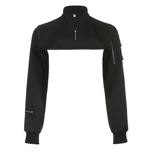 Workwear Style Zipper Short Blouse Black - Shop at LoveMi