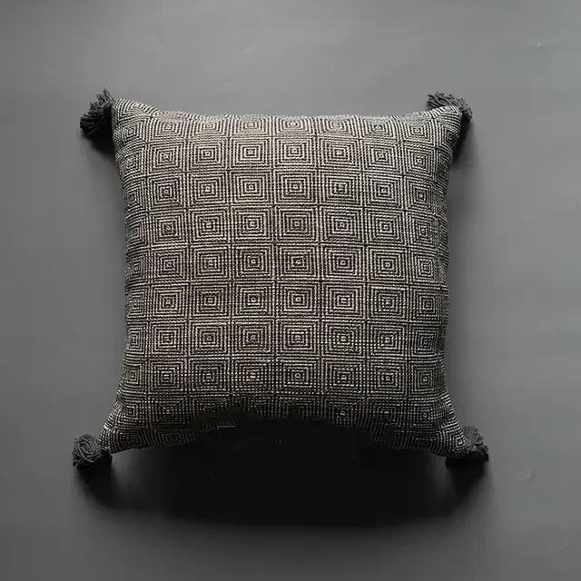 Japanese Original Wood Style Mid vintage Tassel Cushion Cover Bedside Knitted Cushion Taupe Tassel Pillowcase - Shop at LoveMi