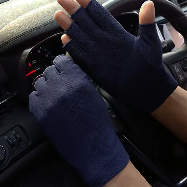 Men's And Women's Fashion Casual Half Finger Gloves Navy Blue - Shop at LoveMi